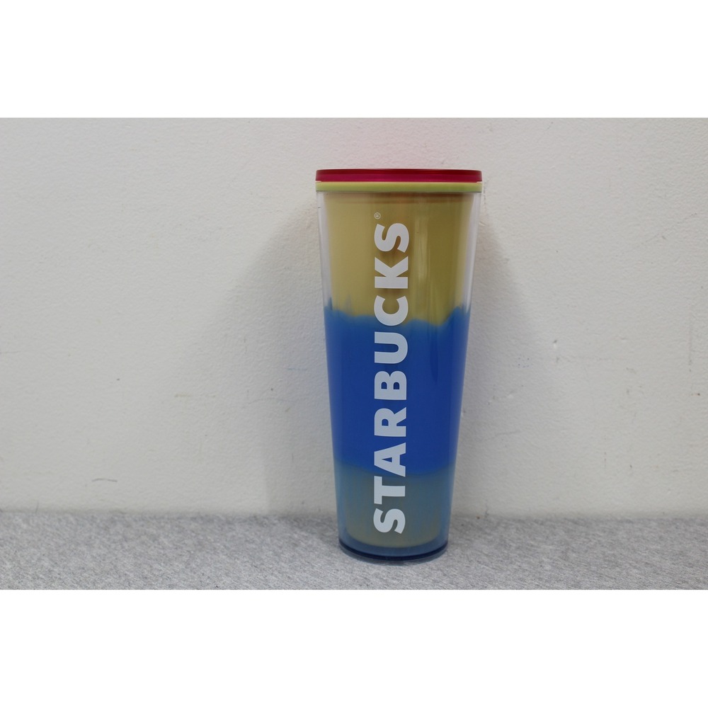 Starbucks Tumbler 24oz Blue Yellow Color Block Cold Cup Venti Travel Mug